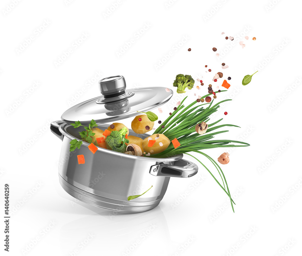 Casserole with vegetables on white background StockIllustration