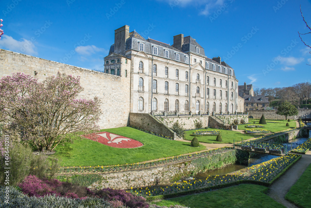 Vannes, Brittany, view of the ramparts garden with flowerbed