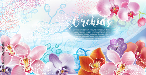 Greeting card with orchids flowers