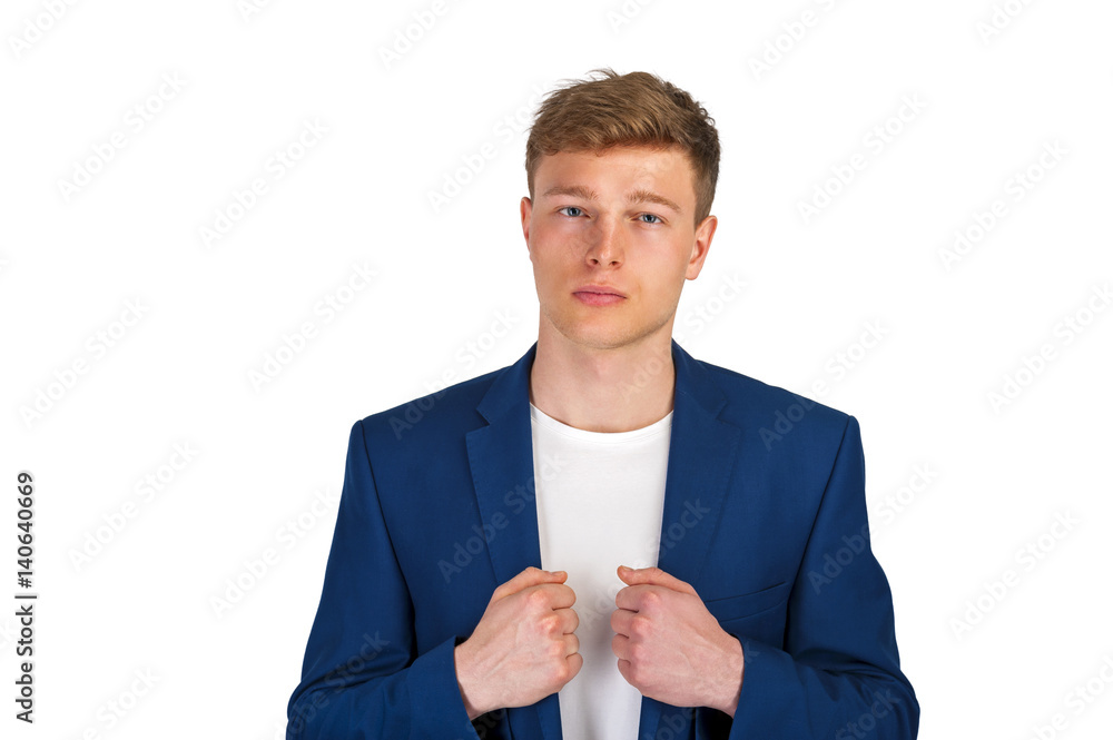 Young man in casual suit isolated over white background. Young man in casual suit isolated over white background.