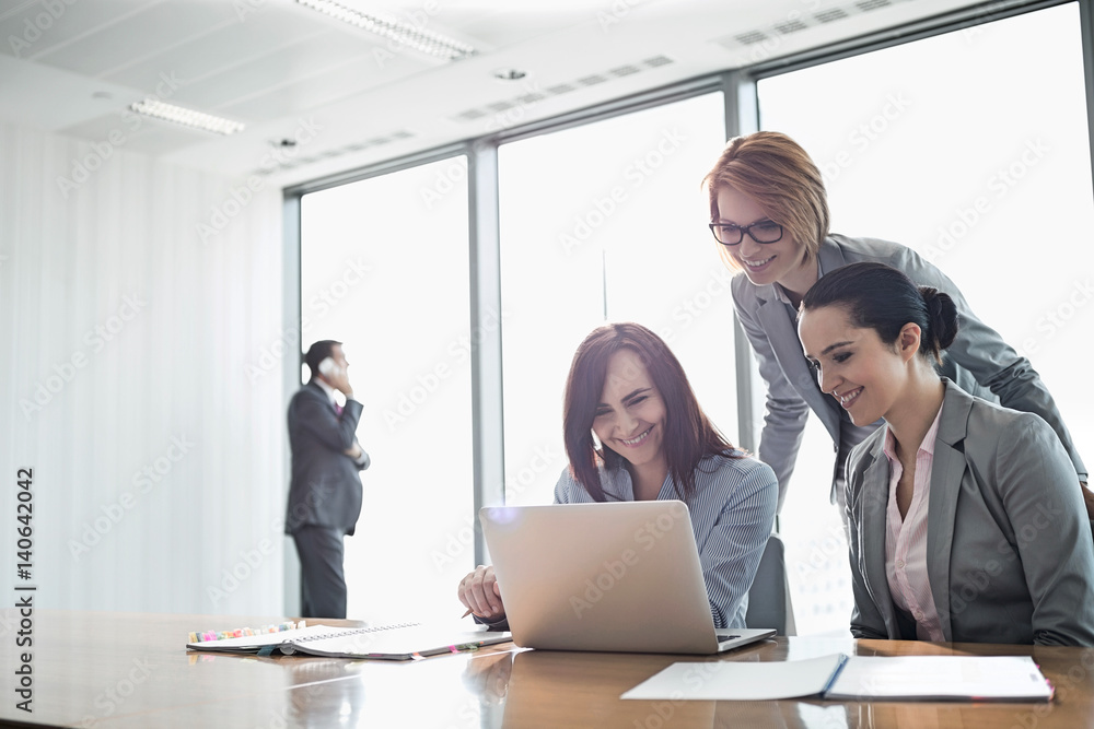 Businesswomen using laptop in office Businesswomen using laptop in office