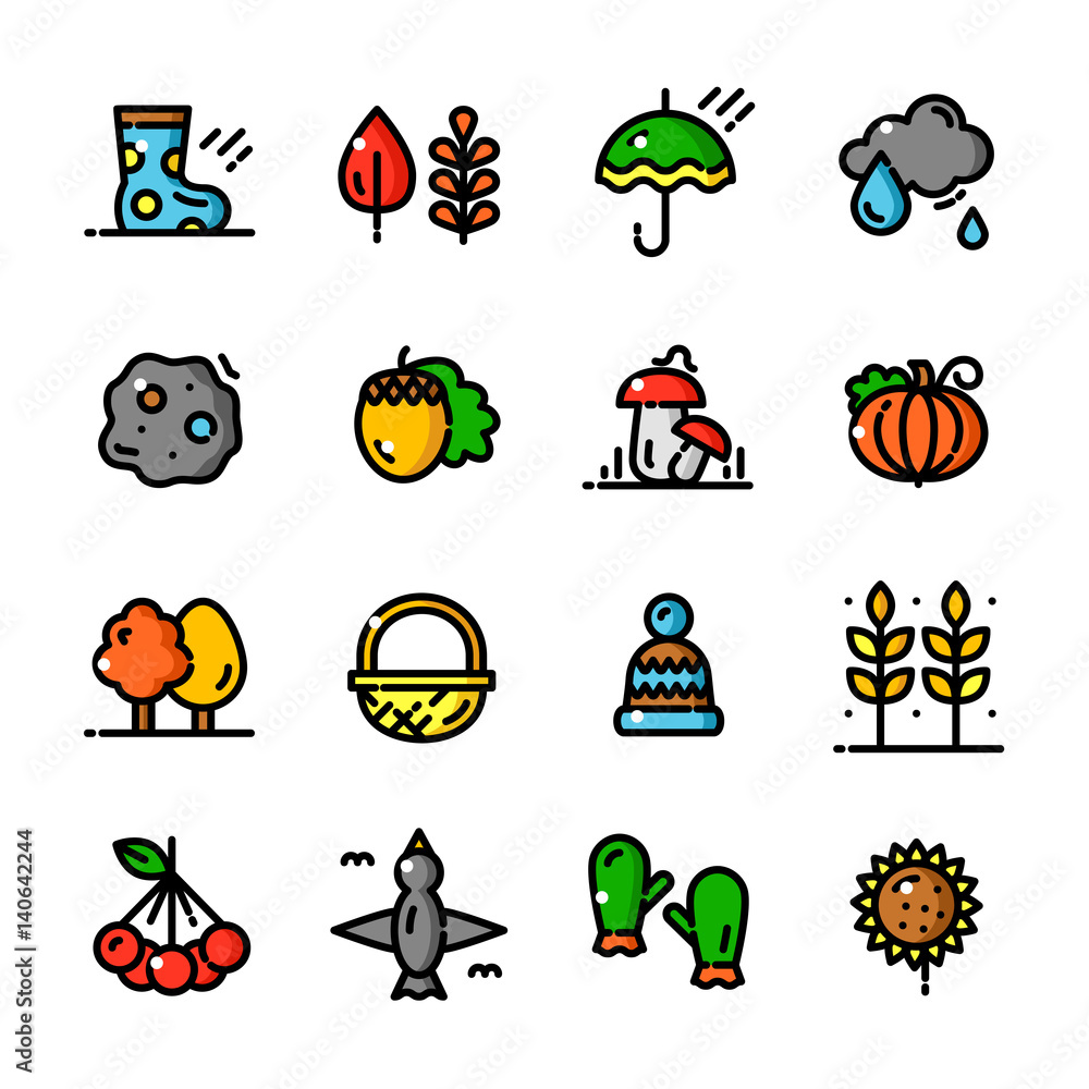 Fototapeta premium Thin line Autumn icons set, vector illustration
