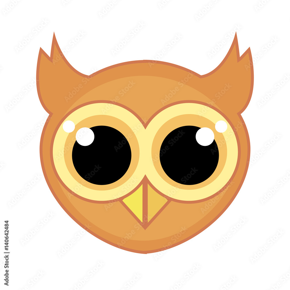 Cartoon icon of an owl face with big, kind eyes and a contour isolated on  white background. Stock Illustration | Adobe Stock