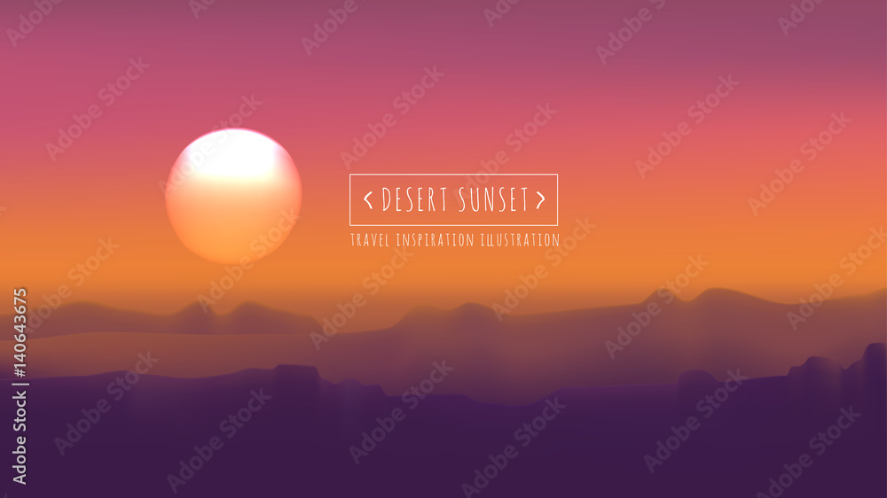 Fototapeta premium Desert sunset vector illustration