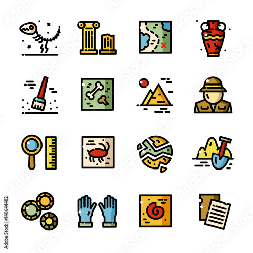 Thin line Archeology vector icons set