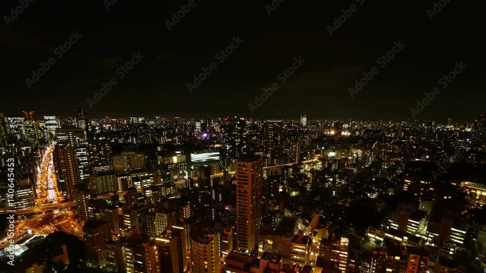 4K 東京タイムラプス 港区から俯瞰ワイドで望む大都会の夜景 幹線道路を行き交う車両 4K 東京タイムラプス 港区から俯瞰ワイドで望む大都会の夜景 幹線道路を行き交う車両