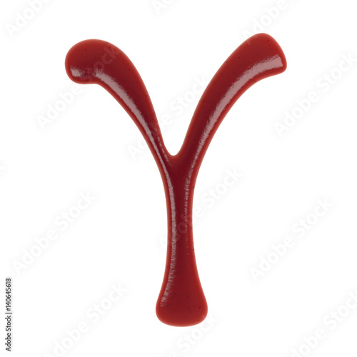 Hand Drawn Liquid letter Y Made in Ketchup or Tomato Sauce Isolated on White Background 3d Rendering