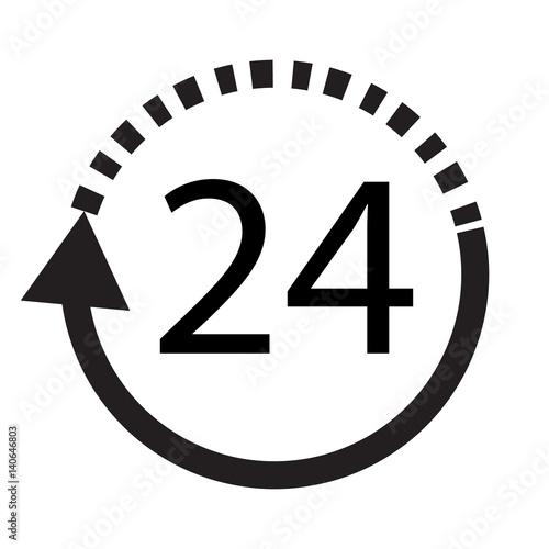 24 hours delivery on white background, 24 hours delivery sign.