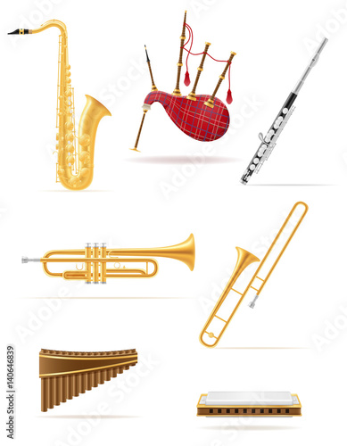 wind musical instruments set icons stock vector illustration
