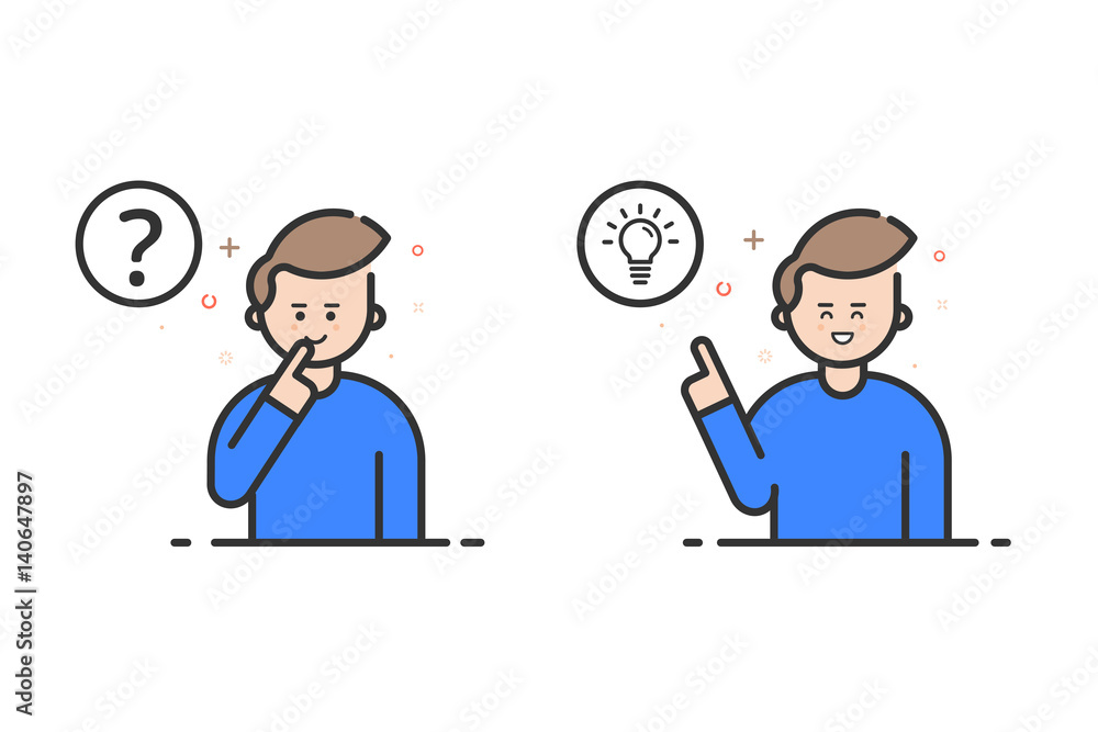 Vector illustration in flat outline style and blue color. Problem solving concept. Vector illustration in flat outline style and blue color. Problem solving concept.