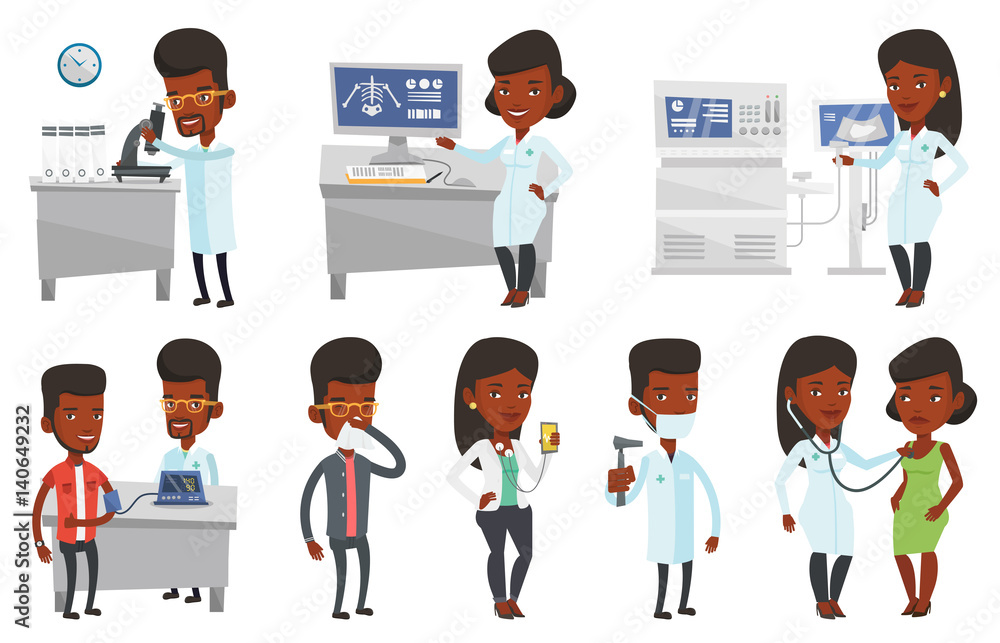 Vector set of doctor characters and patients. Vector set of doctor characters and patients.