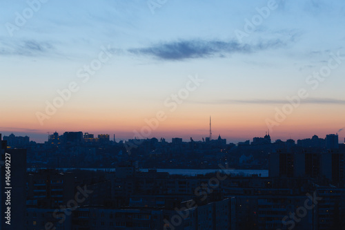Silhouettes of houses and architecture of a modern urban Voronezh, cityscape aga
