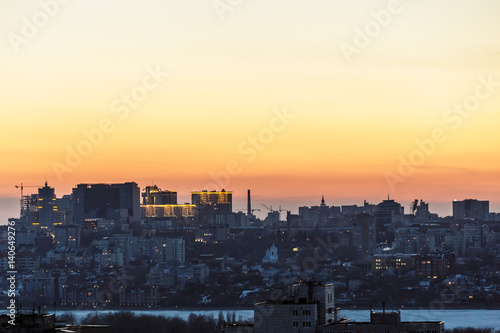 Silhouettes of houses and architecture of a modern urban Voronezh, cityscape 