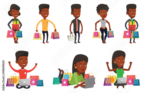 Vector set of shopping people characters.