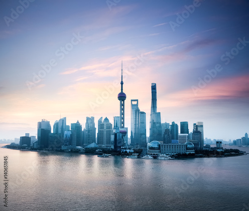 shanghai skyline with morning glow