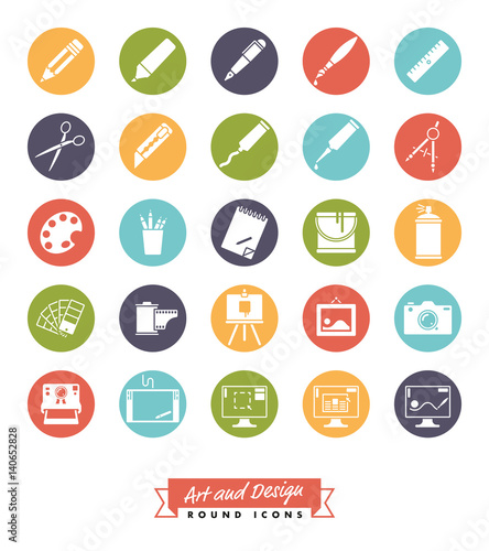 Art and design round color icon vector collection