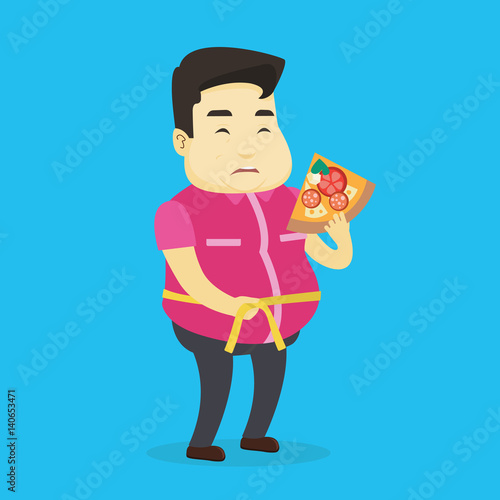 Man measuring waist vector illustration.