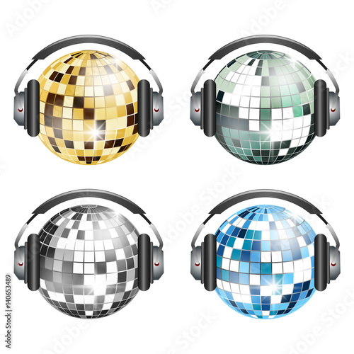 Set of 4 disco balls with headphones