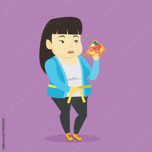 Woman measuring waist vector illustration.