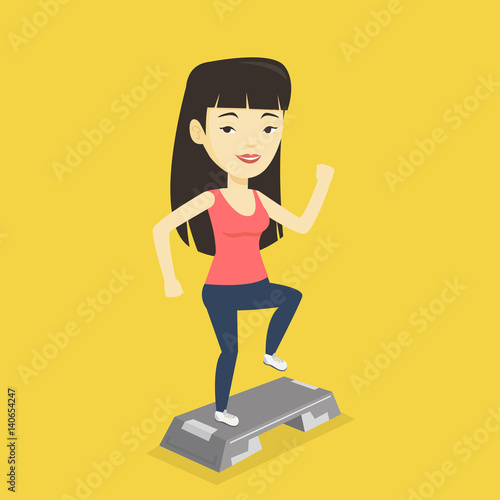 Woman exercising on stepper vector illustration.