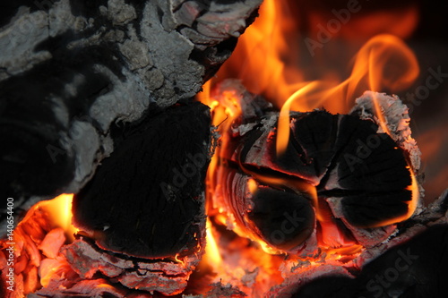 flame of burning wood in a furnace
