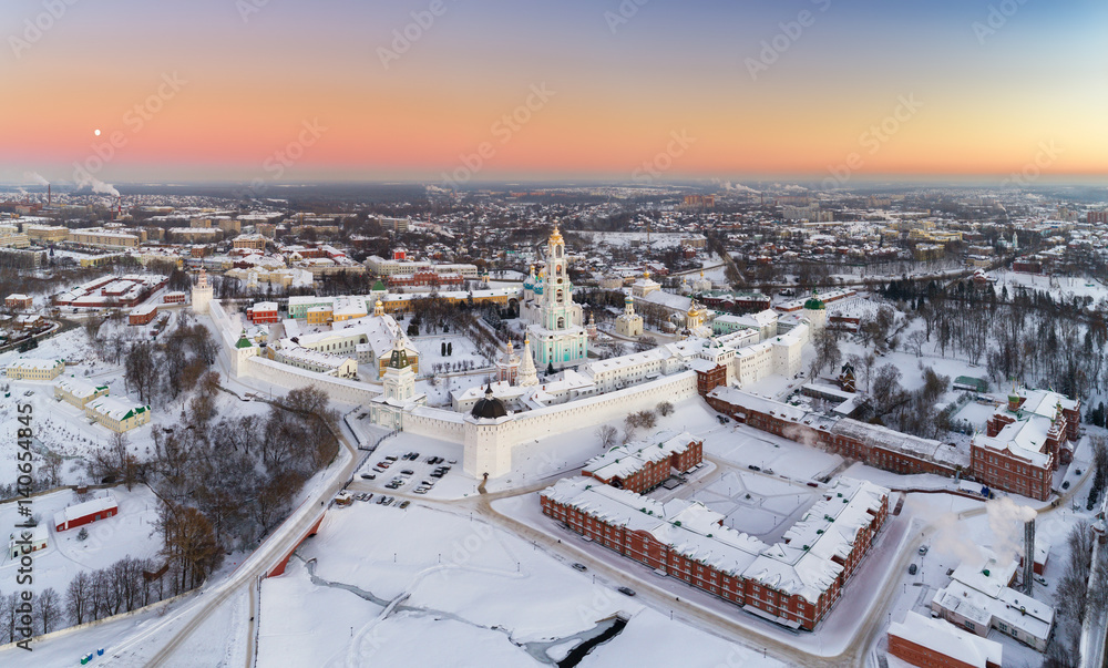 Panoramic aerial view on Trinity St. Sergy Monastery at winter Panoramic aerial view on Trinity St. Sergy Monastery at winter