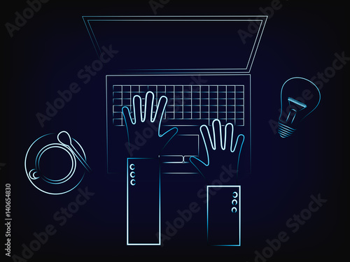hands typing on a laptop with coffee & ideas