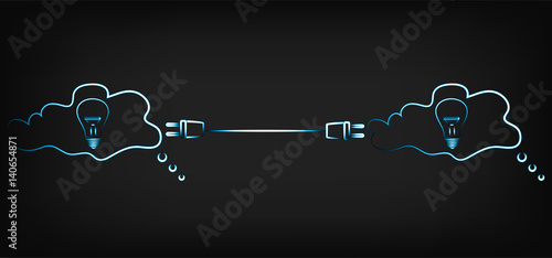 vector lightbulbs connected with double plug
