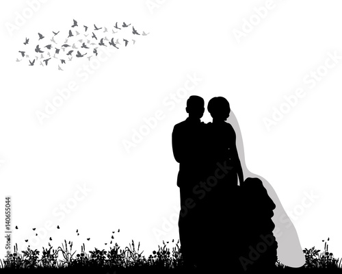 Vector, isolated, silhouette of wedding, wedding card