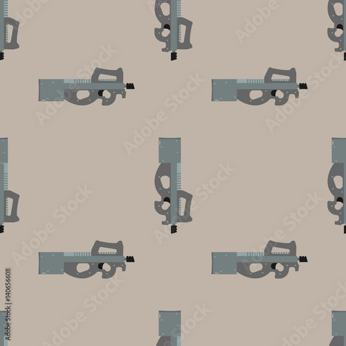 Submachine gun security and military weapon. Metal automatic gun. Seamless pattern, tiling ornament vector illustration