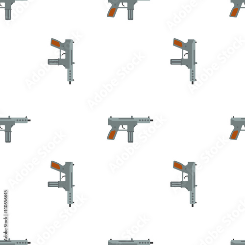 Submachine gun security and military weapon. Metal automatic gun. Seamless pattern, tiling ornament vector illustration