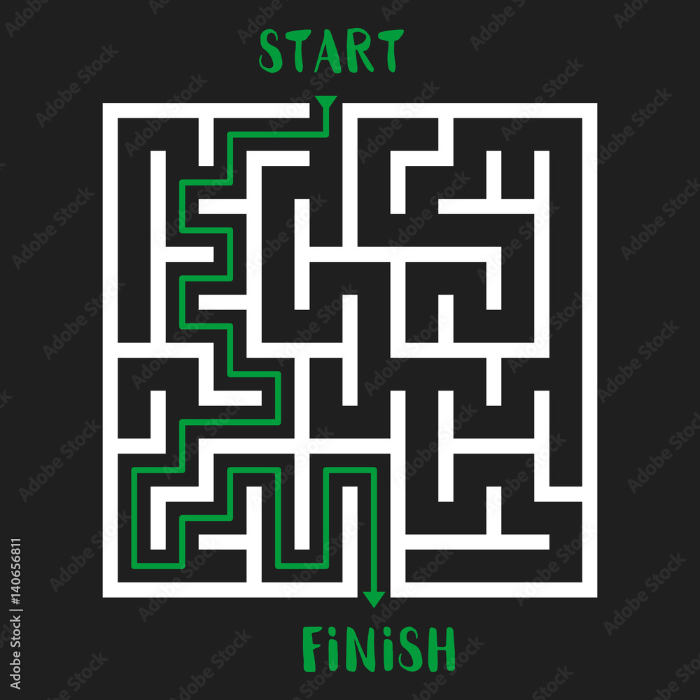 Maze Game with solution. Labyrinth with Entry and Exit. Vector Illustration. Maze Game with solution. Labyrinth with Entry and Exit. Vector Illustration.