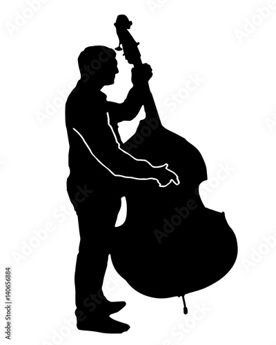 black silhouette vector of a musician playing a big cello isolated on white background