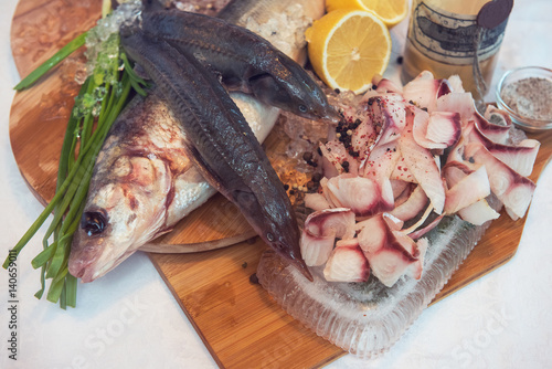 Sliced frozen raw fish from...