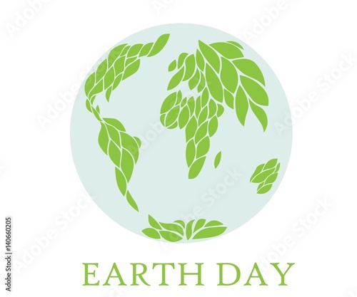 Happy Earth Day hand lettering card, background. Vector illustration with leaves for banner, poster. photo