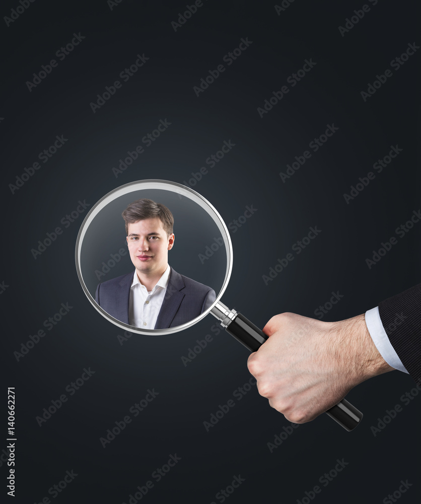 Man hand with magnifying glass. Man hand with magnifying glass.