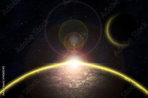 Fototapeta Naklejka Na Ścianę i Meble -  Abstract planet with sunrise effect and glow