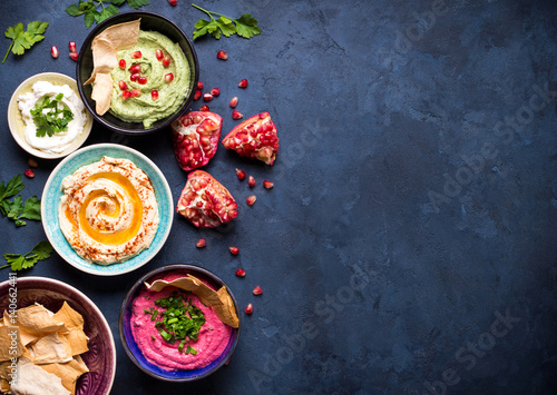 Colorful hummus bowls