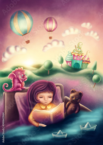 Fotografija Little girl reading a book