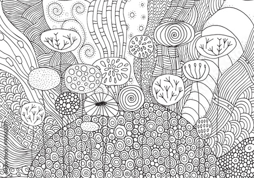Black and white fantasy picture with flowers.