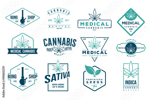 medical cannabis retro logo, label set template vector