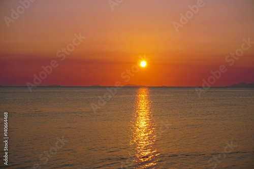 Seascape with Dramatic Orange Sunset