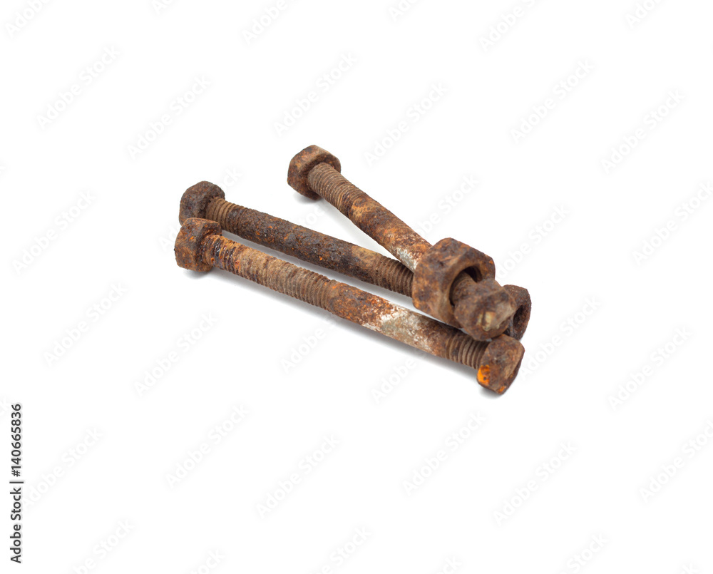 rusty screws and bolts isolated on white
