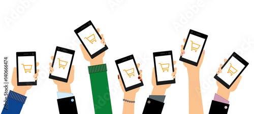Mobile Shopping - Smartphones mit Einkaufswägen