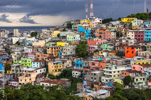 Photography View to colorful neighborhood Las Penas from Santa Ana hill, Guayaquil, Ecuador