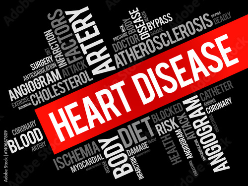Heart Disease word cloud collage, health concept background