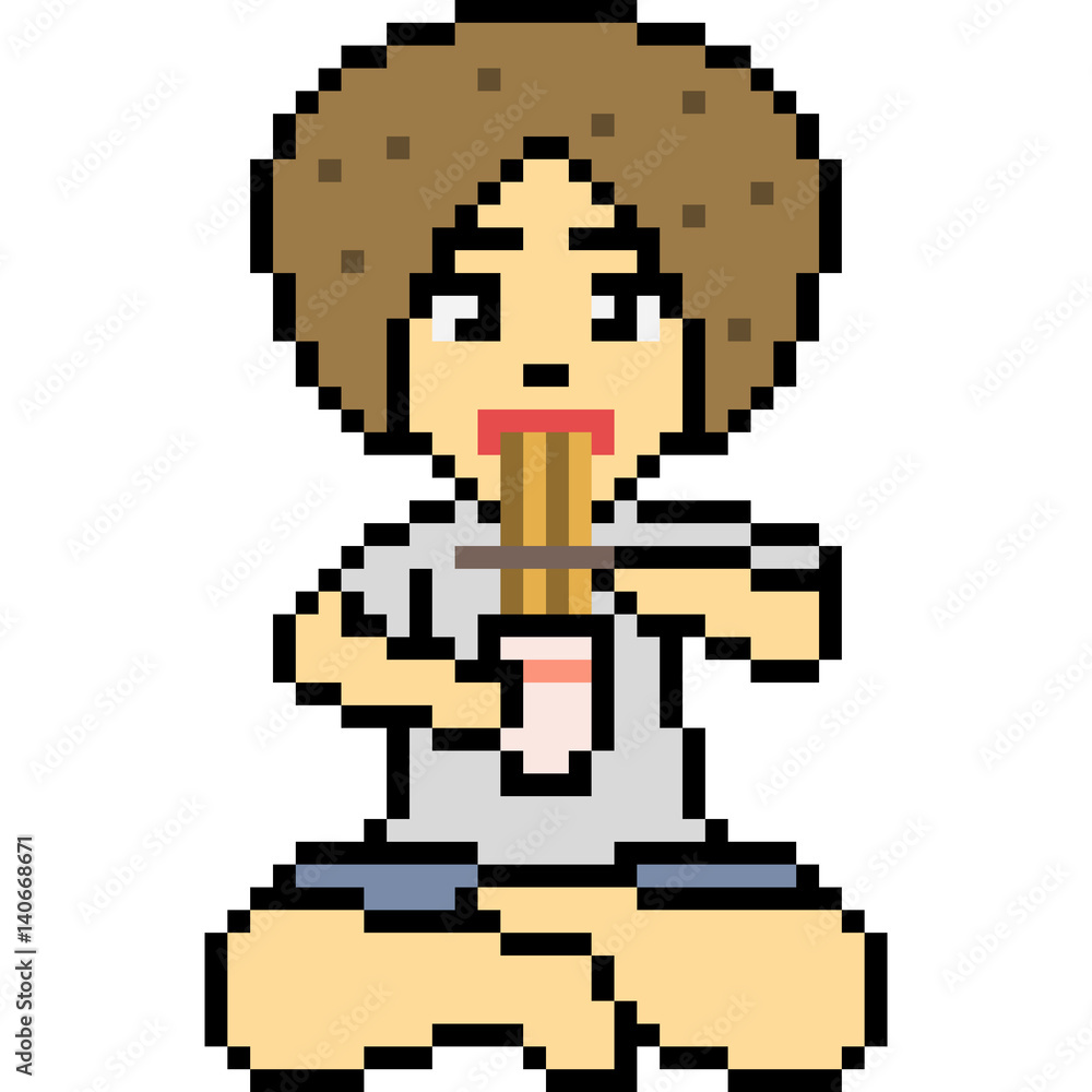 Obraz premium vector pixel art noodle lunch boy