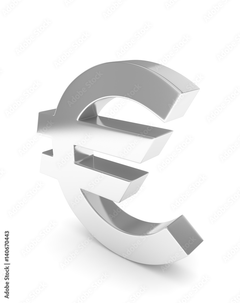 Isolated silver euro sign on white background. European currency. Concept of investment, european market, savings. Power, luxury and wealth. 3D rendering. Isolated silver euro sign on white background. European currency. Concept of investment, european market, savings. Power, luxury and wealth. 3D rendering.