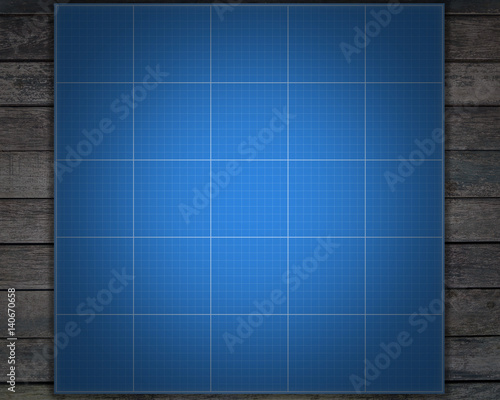 Abstract techno background with blue prints surface on wooden table