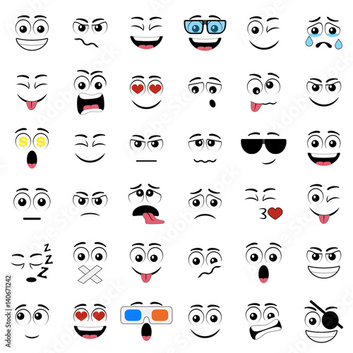 Abstract flat style emoticon icon set.